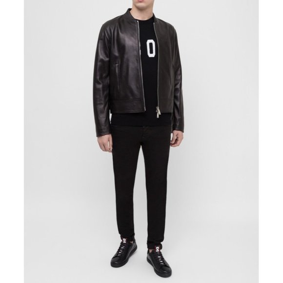 DSQUARED2 Single Rider Jacket / Lamb Leather Bomber / 50/Sheep Leather / Blk NWT - Picture 2 of 16